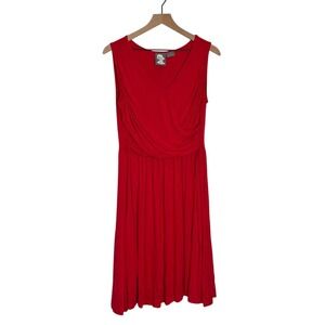 Girls from Savoy Anthropologie Red Ruched V-Neck Sleeveless Dress Large